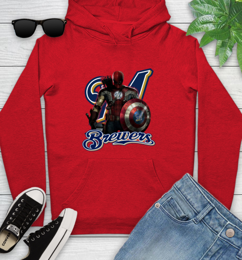 MLB Captain America Thor Spider Man Hawkeye Avengers Endgame Baseball Milwaukee Brewers Youth Hoodie 11