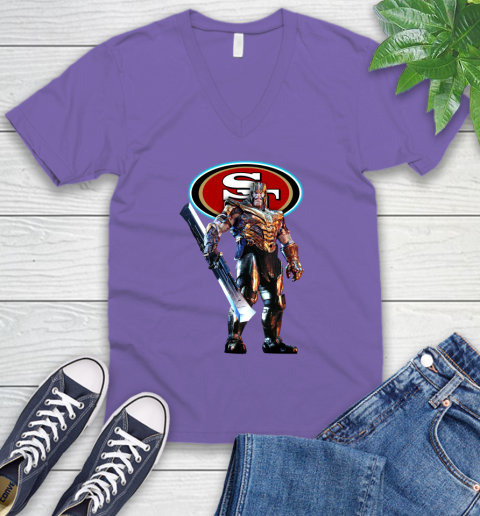 NFL Thanos Gauntlet Avengers Endgame Football San Francisco 49ers V-Neck T-Shirt 10