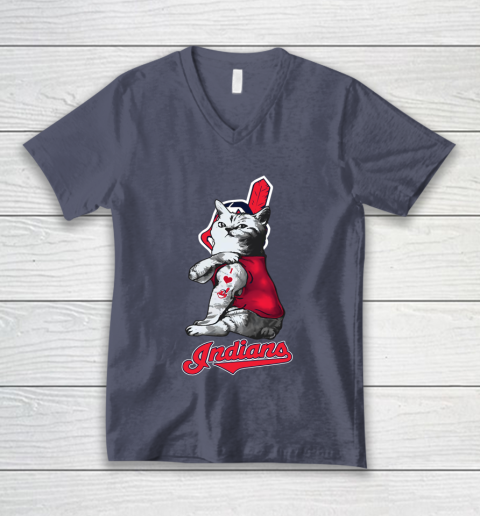 MLB Baseball My Cat Loves Cleveland Indians V-Neck T-Shirt 7