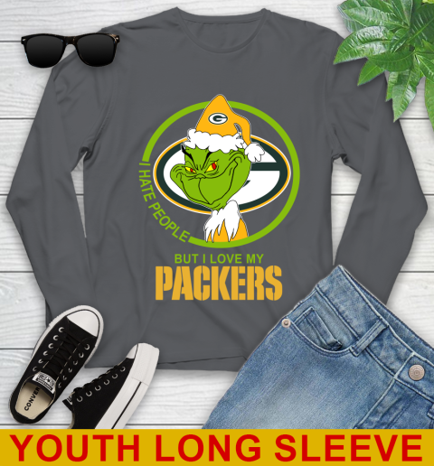 Green Bay Packers NFL Christmas Grinch I Hate People But I Love My Favorite Football Team Youth Long Sleeve 9