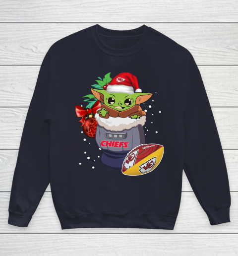 Kansas City Chiefs Christmas Baby Yoda Star Wars Funny Happy NFL Youth Sweatshirt 3