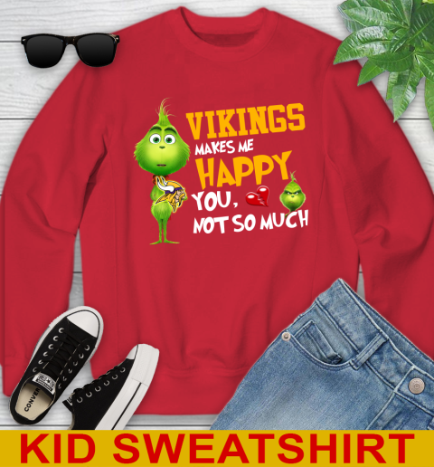 NFL Minnesota Vikings Makes Me Happy You Not So Much Grinch Football Sports Youth Sweatshirt 7