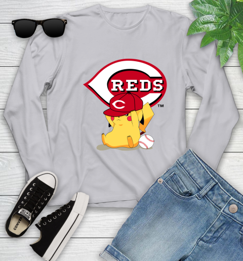 MLB Pikachu Baseball Sports Cincinnati Reds Youth Long Sleeve 5