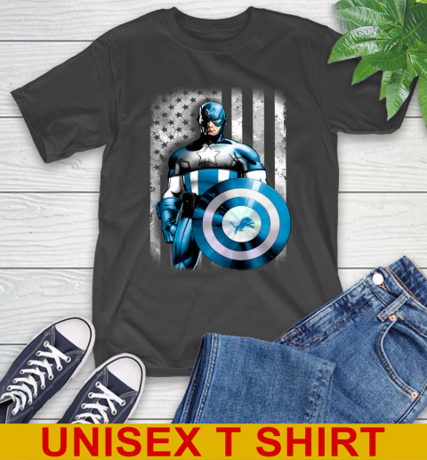 Detroit Lions NFL Football Captain America Marvel Avengers American Flag Shirt T-Shirt
