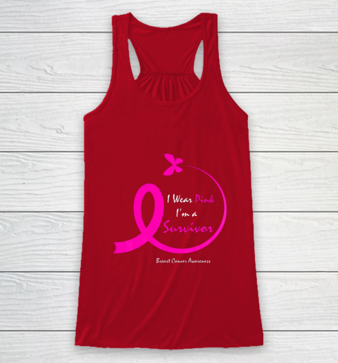 Womens Butterfly I Wear Pink I m A Survivor Breast Cancer Awareness Racerback Tank 4