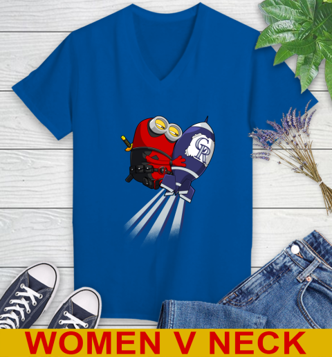 MLB Baseball Colorado Rockies Deadpool Minion Marvel Shirt Women's V-Neck T-Shirt 9