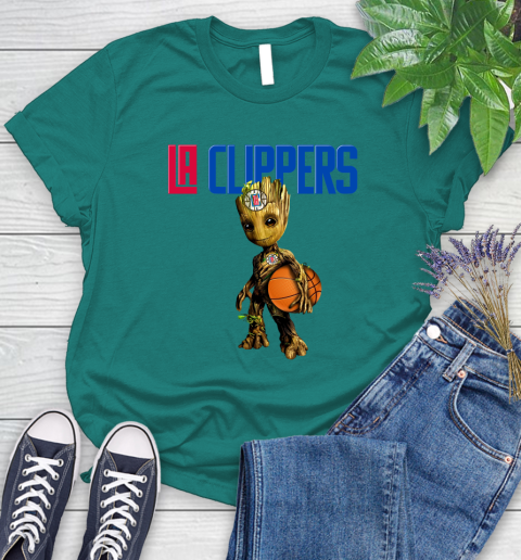 LA Clippers NBA Basketball Groot Marvel Guardians Of The Galaxy Women's T-Shirt 12