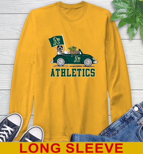 MLB Baseball Oakland Athletics Darth Vader Baby Yoda Driving Star Wars Shirt Long Sleeve T-Shirt 3