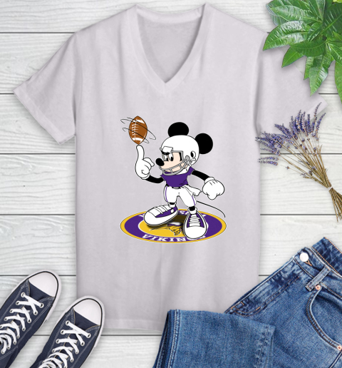 NFL Football Minnesota Vikings Cheerful Mickey Disney Shirt Women's V-Neck T-Shirt 2