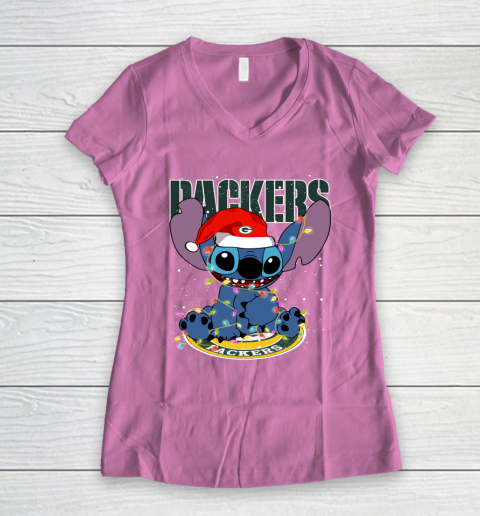 Green Bay Packers NFL Football noel stitch Christmas Women's V-Neck T-Shirt 8