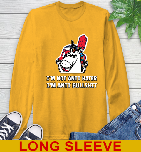 Cleveland Indians MLB Baseball Unicorn I'm Not Anti Hater I'm Anti Bullshit Long Sleeve T-Shirt 3