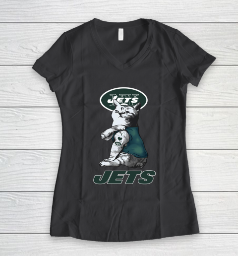 NFL Football My Cat Loves New York Jets Women's V-Neck T-Shirt 6