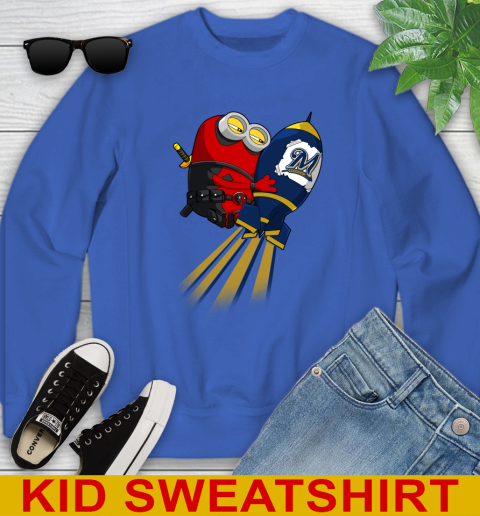 MLB Baseball Milwaukee Brewers Deadpool Minion Marvel Shirt Youth Sweatshirt 6