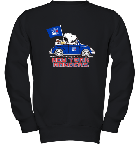 Snoopy And Woodstock Ride The New York Rangers Car NHL Youth Sweatshirt