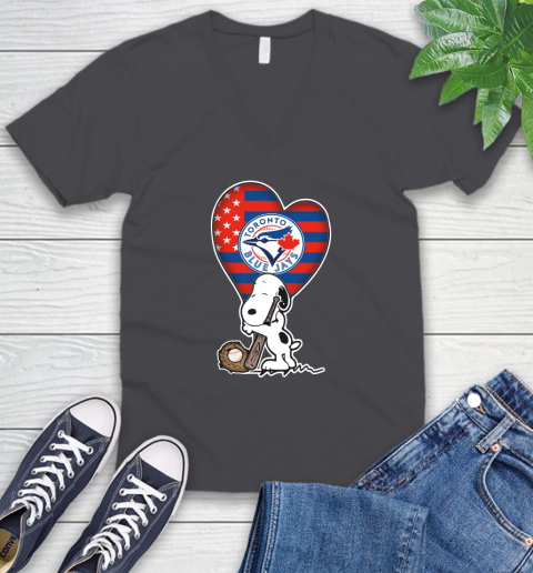 Toronto Blue Jays MLB Baseball The Peanuts Movie Adorable Snoopy V-Neck T-Shirt 5