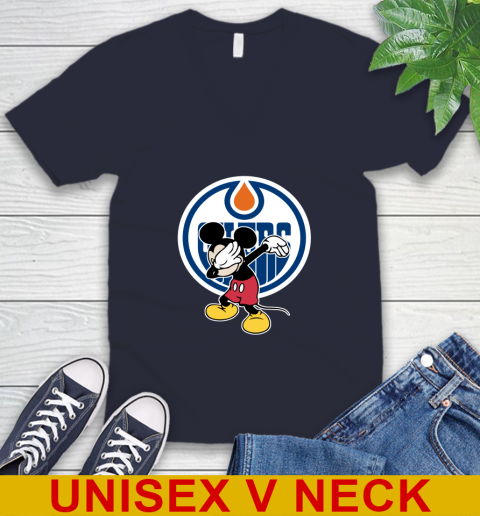 Edmonton Oilers NHL Hockey Dabbing Mickey Disney Sports V-Neck T-Shirt 3
