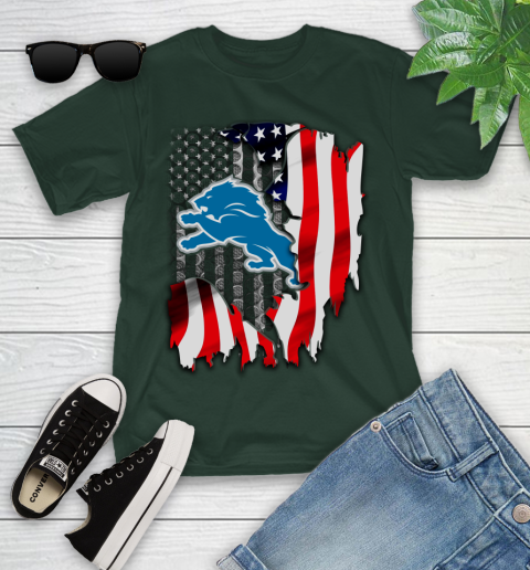Detroit Lions NFL Football American Flag Youth T-Shirt 5