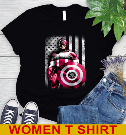 Toronto Raptors NBA Basketball Captain America Marvel Avengers American Flag Shirt Women's T-Shirt