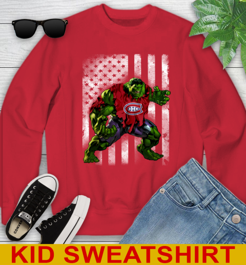 Montreal Canadiens Hulk Marvel Avengers NHL Hockey American Flag Youth Sweatshirt 7