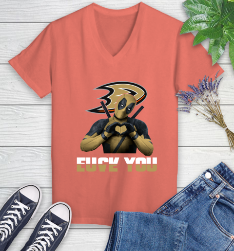 NHL Deadpool Love You Fuck You Hockey Sports Women's V-Neck T-Shirt 6