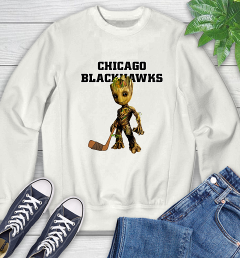 Chicago Blackhawks NHL Hockey Groot Marvel Guardians Of The Galaxy Sweatshirt