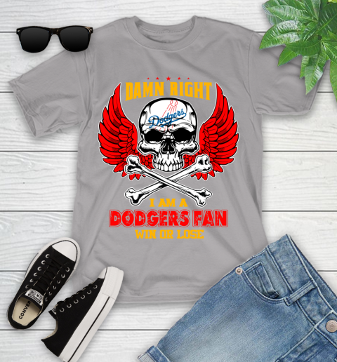 MLB Damn Right I Am A Los Angeles Dodgers Win Or Lose Skull Baseball Sports Youth T-Shirt 4