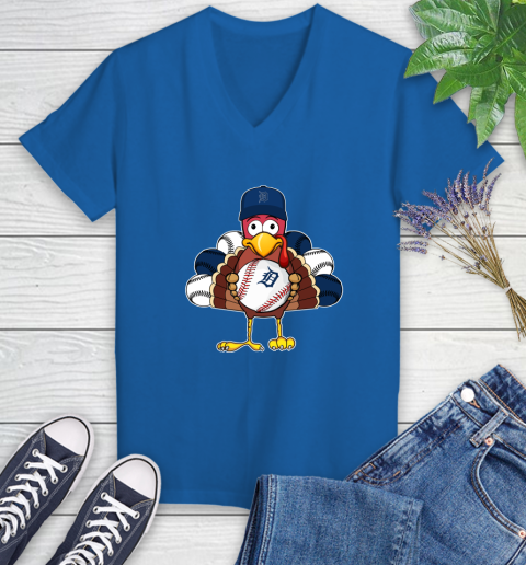Detroit Tigers Turkey thanksgiving Women's V-Neck T-Shirt 10