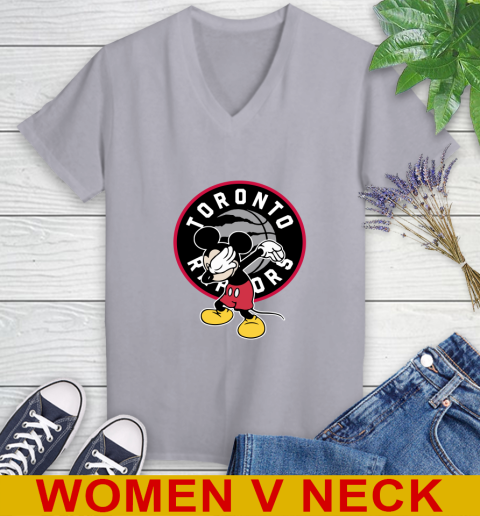 Toronto Raptors NBA Basketball Dabbing Mickey Disney Sports Women's V-Neck T-Shirt 5