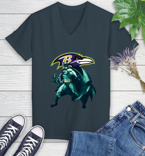NFL Batman Football Sports Baltimore Ravens Women's V-Neck T-Shirt 8