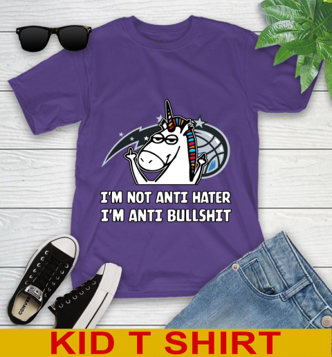 Orlando Magic NBA Basketball Unicorn I'm Not Anti Hater I'm Anti Bullshit Youth T-Shirt 4