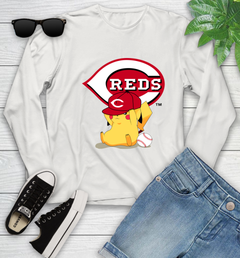 MLB Pikachu Baseball Sports Cincinnati Reds Youth Long Sleeve 12