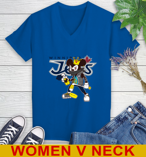 Winnipeg Jets NHL Hockey Mickey Peace Sign Sports Women's V-Neck T-Shirt 11