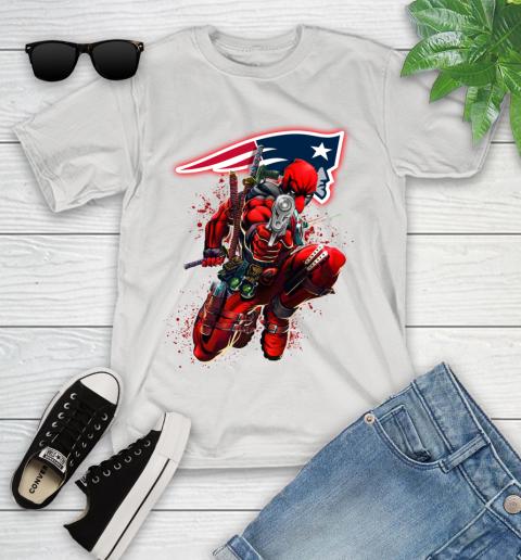 NFL Deadpool Marvel Comics Sports Football New England Patriots Youth T-Shirt