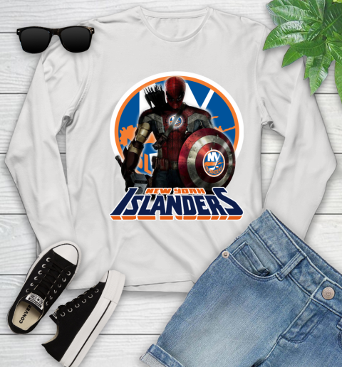 NHL Captain America Thor Spider Man Hawkeye Avengers Endgame Hockey New York Islanders Youth Long Sleeve