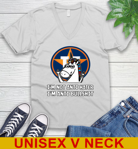 Houston Astros MLB Baseball Unicorn I'm Not Anti Hater I'm Anti Bullshit V-Neck T-Shirt