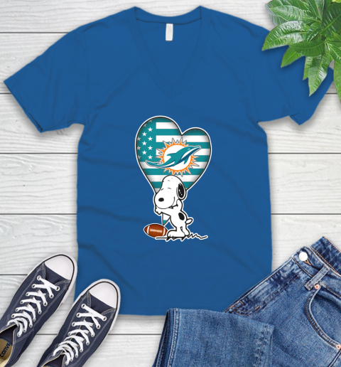 Miami Dolphins NFL Football The Peanuts Movie Adorable Snoopy V-Neck T-Shirt 6