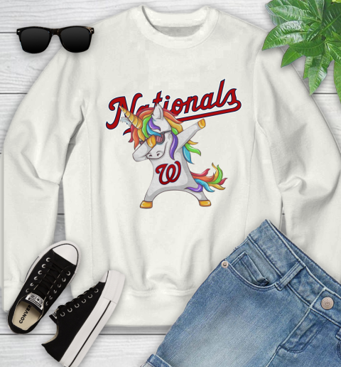 Washington Nationals MLB Baseball Funny Unicorn Dabbing Sports Youth Sweatshirt