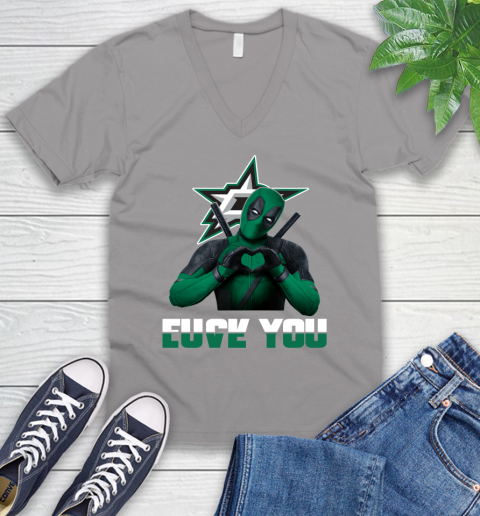 NHL Dallas Stars Deadpool Love You Fuck You Hockey Sports V-Neck T-Shirt 3