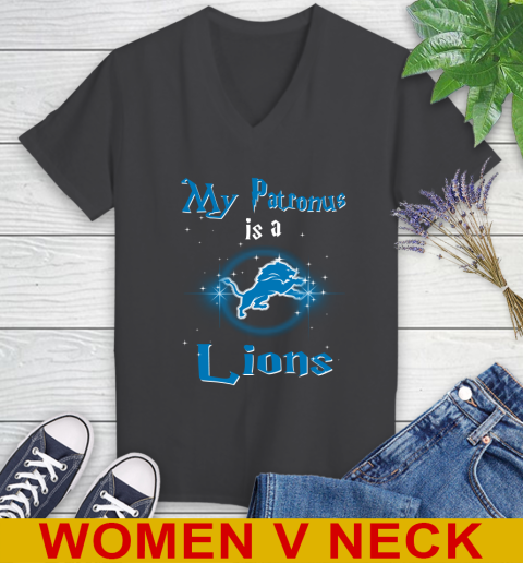 NFL Football Harry Potter My Patronus Is A Detroit Lions Women's V-Neck T-Shirt - Image 9