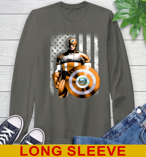 New York Islanders NHL Hockey Captain America Marvel Avengers American Flag Shirt Long Sleeve T-Shirt 10