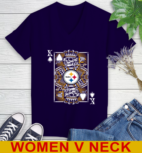 Pittsburgh Steelers NFL Football The King Of Spades Death Cards Shirt Women's V-Neck T-Shirt 3