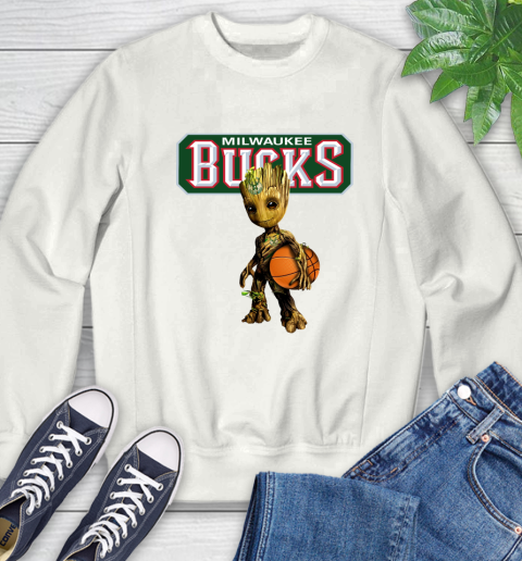 Milwaukee Bucks NBA Basketball Groot Marvel Guardians Of The Galaxy Sweatshirt
