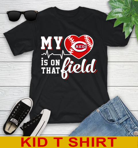 MLB My Heart Is On That Field Baseball Sports Cincinnati Reds Youth T-Shirt