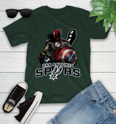 San Antonio Spurs NBA Basketball Captain America Thor Spider Man Hawkeye Avengers Youth T-Shirt 5