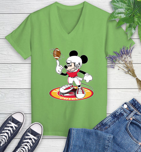 NFL Football Kansas City Chiefs Cheerful Mickey Disney Shirt Women's V-Neck T-Shirt 9