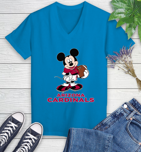 NFL Football Arizona Cardinals Cheerful Mickey Mouse Shirt Women's V-Neck T-Shirt 6