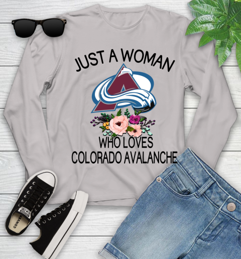 NHL Just A Woman Who Loves Colorado Avalanche Hockey Sports Youth Long Sleeve 9