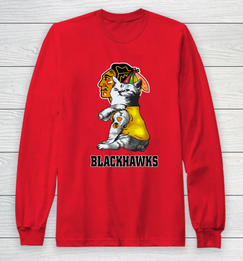 NHL My Cat Loves Chicago Blackhawks Hockey Long Sleeve T-Shirt 7
