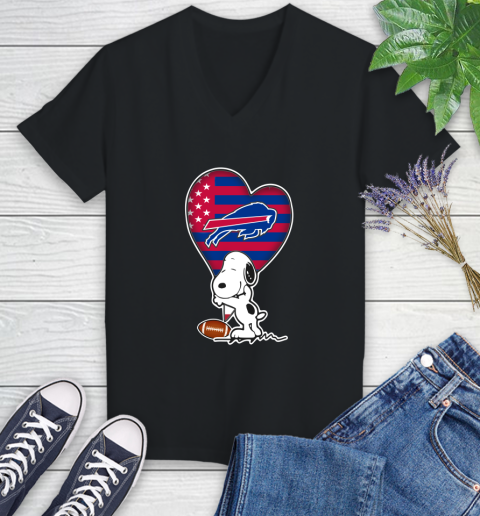 Buffalo Bills NFL Football The Peanuts Movie Adorable Snoopy Women's V-Neck T-Shirt 2