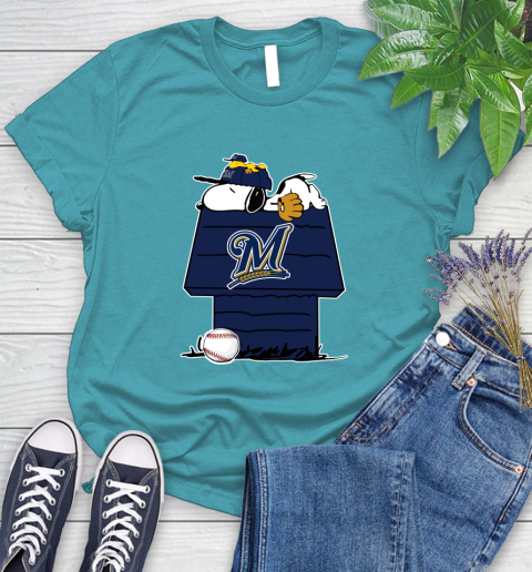 MLB Milwaukee Brewers Snoopy Woodstock The Peanuts Movie Baseball T Shirt Women's T-Shirt 12